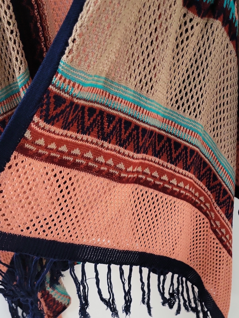 Say What? Aztec Open Fringe Knit Cardigan, Size 2X - Picture 3 of 6